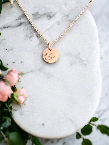 Personalized engraved rose gold pendant