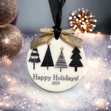 Christmas Trees  Black and Gold 2023 Ceramic Christmas Ornament