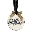 Believe Black and Gold 2023 Ceramic Christmas Ornament
