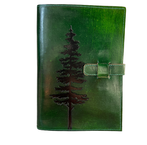 Green Leather Tree Journal Cover Large 7” x10”
