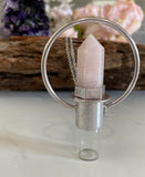 Rose Quartz Crystal EO Rollerball Necklace Silver plated brass